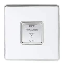 Eurolite Ecpcfswpcw 10Amp Fan Isolator Switch Concealed Polished Chrome Plate Matching Rocker White Trim