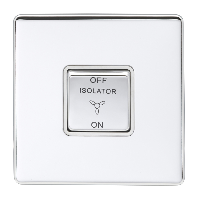 Eurolite Ecpcfswpcw 10Amp Fan Isolator Switch Concealed Polished Chrome Plate Matching Rocker White Trim