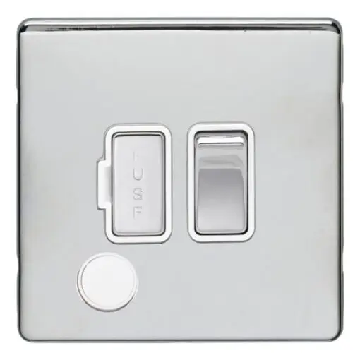 Eurolite Ecpcswffopcw 13Amp Dp Switched Fuse Spur With Flex Outlet Concealed Polished Chrome Plate Matching Rocker White Trim