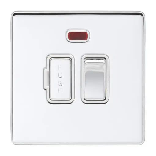 Eurolite Ecpcswfnpcw 13Amp Dp Switched Fuse Spur With Neon Concealed Polished Chrome Plate Matching Rocker White Trim