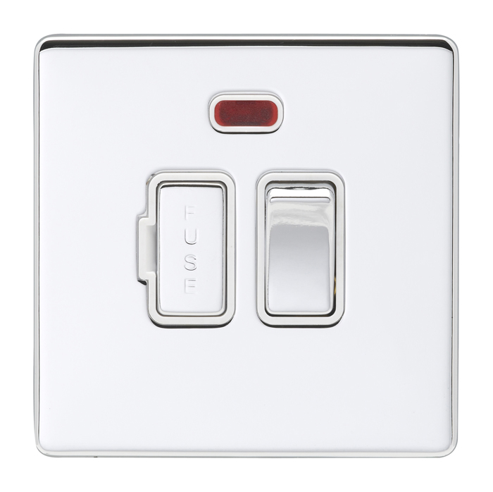 Eurolite Ecpcswfnpcw 13Amp Dp Switched Fuse Spur With Neon Concealed Polished Chrome Plate Matching Rocker White Trim