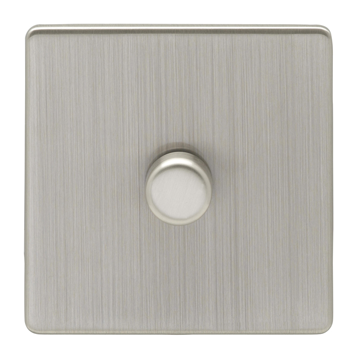 Eurolite Ecsn1D400Snb 1 Gang 400W Push On Off 2Way Dimmer Switch Concealed Satin Nickel Plate Matching Knob Black Trim