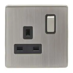 Eurolite Ecsn1Sosnb 1 Gang 13Amp Dp Switched Socket Concealed Satin Nickel Plate Matching Rocker Black Trim