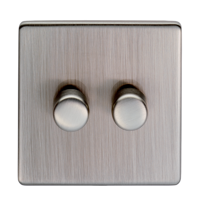 Eurolite Ecsn2Dledsnb 2 Gang Led Push On Off 2Way Dimmer Switch Concealed Satin Nickel Plate Matching Knobs Black Trim