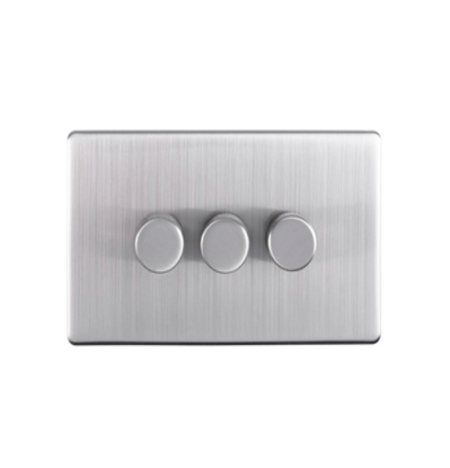 Eurolite Ecsn3Dledsnb 3 Gang Led Push On Off 2Way Dimmer Switch Concealed Satin Nickel Plate Matching Knobs Black Trim