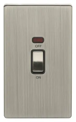 Eurolite Ecsn45Aswnsnb 45Amp Dp Cooker Switch With Neon Double Concealed Satin Nickel Plate Matching Rocker Black Trim