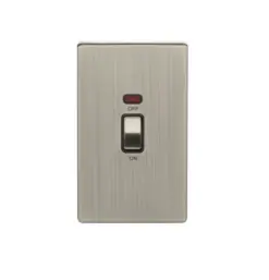 Eurolite Ecsn45Aswnsnw 45Amp Dp Cooker Switch With Neon Double Concealed Satin Nickel Plate Matching Rocker White Trim