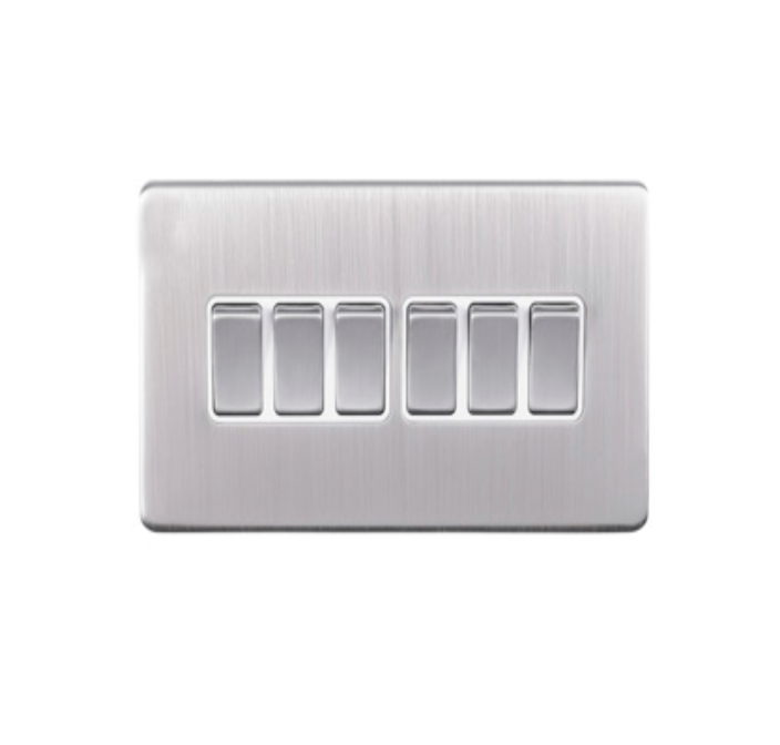 Eurolite Ecsn6Swsnw 6 Gang 10Amp 2Way Switch Concealed Satin Nickel Plate Matching Rockers White Trim