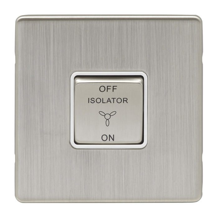 Eurolite Ecsnfswsnw 10Amp Fan Isolator Switch Concealed Satin Nickel Plate Matching Rocker White Trim