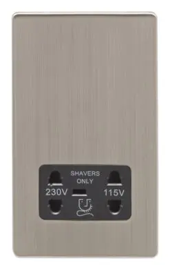 Eurolite Ecsnshsb Dual Voltage Shaver Socket Concealed Satin Nickel Plate Black Interior