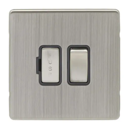 Eurolite Ecsnswfsnb 13Amp Dp Switched Fuse Spur Concealed Satin Nickel Plate Matching Rocker Black Trim