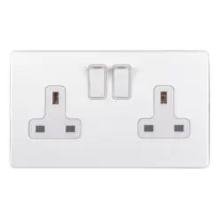 Eurolite Ecw2Sow 2 Gang 13Amp Dp Switched Socket Flat Concealed White Plate White Rockers
