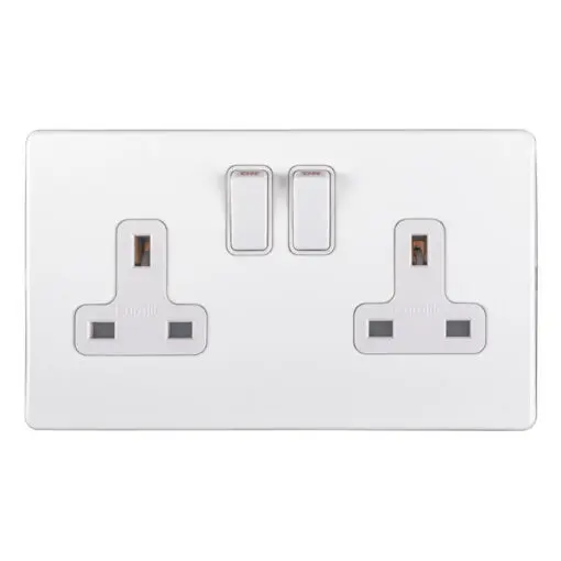 Eurolite Ecw2Sow 2 Gang 13Amp Dp Switched Socket Flat Concealed White Plate White Rockers