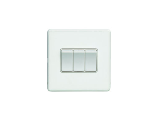 Eurolite Ecw3Sww 3 Gang 10Amp 2Way Switch Flat Concealed White Plate White Rockers
