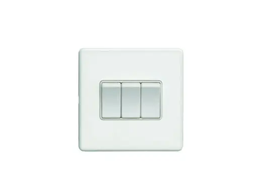 Eurolite Ecw3Sww 3 Gang 10Amp 2Way Switch Flat Concealed White Plate White Rockers