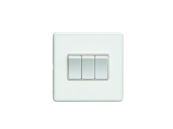 Eurolite Ecw3Sww 3 Gang 10Amp 2Way Switch Flat Concealed White Plate White Rockers