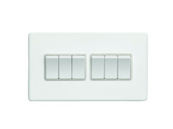 Eurolite Ecw6Sww 6 Gang 10Amp 2Way Switch Flat Concealed White Plate White Rockers