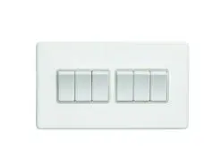 Eurolite Ecw6Sww 6 Gang 10Amp 2Way Switch Flat Concealed White Plate White Rockers
