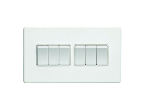 Eurolite Ecw6Sww 6 Gang 10Amp 2Way Switch Flat Concealed White Plate White Rockers