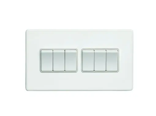 Eurolite Ecw6Sww 6 Gang 10Amp 2Way Switch Flat Concealed White Plate White Rockers