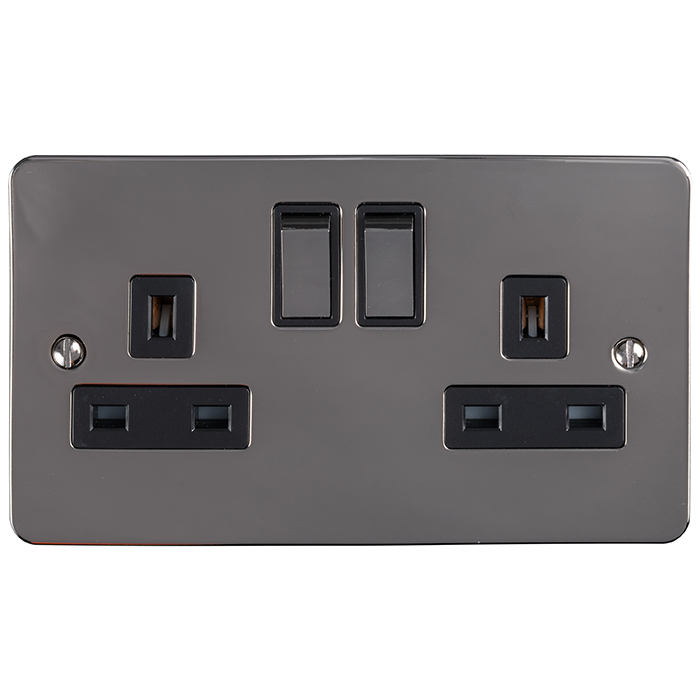 Eurolite Efbn2Sobnb 2 Gang 13Amp Dp Switched Socket Enhance Flat Black Nickel Plate Matching Rockers Black Trim