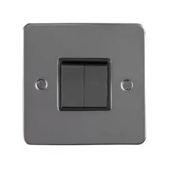Eurolite Bn2Sw 2 Gang 10Amp 2Way Switch Round Edge Black Nickel Plate Matching Rockers