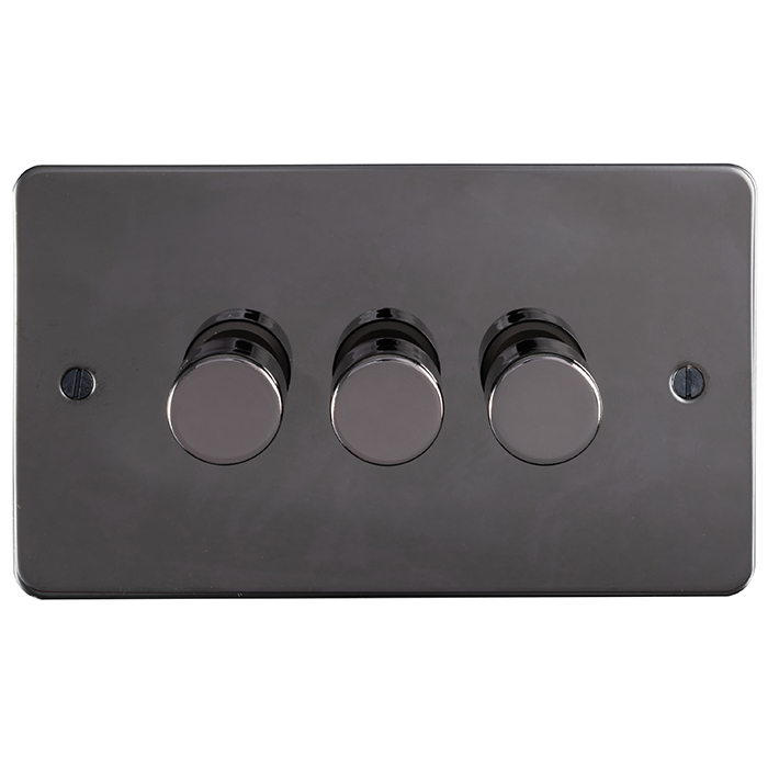 Eurolite Efbn3D400 3 Gang 400W Push On Off 2Way Dimmer Switch Enhance Flat Black Nickel Plate Matching Knobs