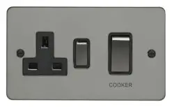 Eurolite Efbn45Aswasbnb 45Amp Dp Cooker Switch With 13Amp Socket Enhance Flat Black Nickel Plate Red Rockers Black Trim