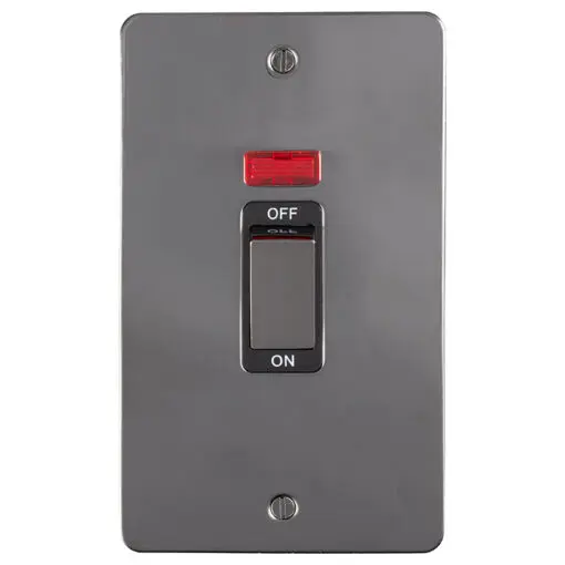 Eurolite Efbn45Aswnbnb 45Amp Dp Cooker Switch With Neon Double Enhance Flat Black Nickel Plate Matching Rocker Black Trim