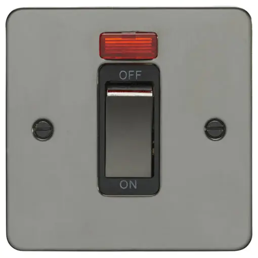 Eurolite Efbn45Aswnsbnb 45Amp Dp Cooker Switch With Neon Single Enhance Flat Black Nickel Plate Matching Rocker Black Trim