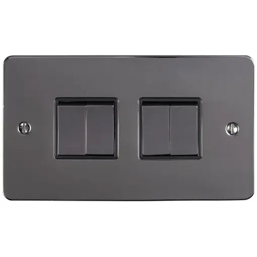 Eurolite Efbn4Swbnb 4 Gang 10Amp 2Way Switch Enhance Flat Black Nickel Plate Matching Rockers Black Trim