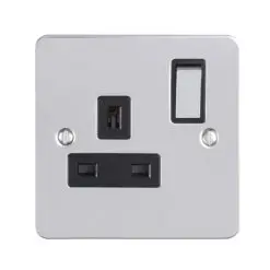 Eurolite Pss1Sopsb 1 Gang 13Amp Dp Switched Socket Round Edge Polished Stainless Steel Plate Matching Rocker Black Interior