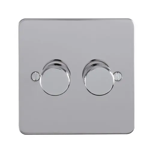 Eurolite Efpss2D400 2 Gang 400W Push On Off 2Way Dimmer Switch Enhance Flat Polished Stainless Steel Plate Matching Knobs