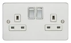 Eurolite Pss2Sopsw 2 Gang 13Amp Dp Switched Socket Round Edge Polished Stainless Steel Plate Matching Rockers White Interior