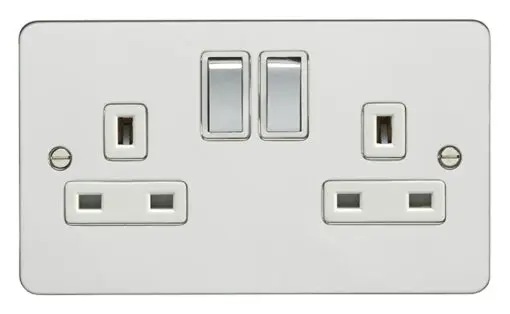 Eurolite Pss2Sopsw 2 Gang 13Amp Dp Switched Socket Round Edge Polished Stainless Steel Plate Matching Rockers White Interior