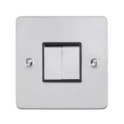 Eurolite Efpss2Swpsb 2 Gang 10Amp 2Way Switch Enhance Flat Polished Stainless Steel Plate Matching Rockers Black Trim