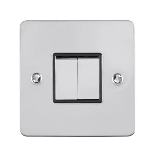 Eurolite Efpss2Swpsb 2 Gang 10Amp 2Way Switch Enhance Flat Polished Stainless Steel Plate Matching Rockers Black Trim
