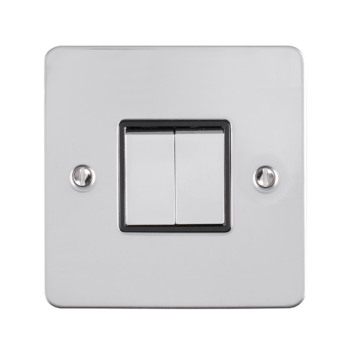 Eurolite Efpss2Swpsb 2 Gang 10Amp 2Way Switch Enhance Flat Polished Stainless Steel Plate Matching Rockers Black Trim