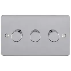 Eurolite Efpss3D400 3 Gang 400W Push On Off 2Way Dimmer Switch Enhance Flat Polished Stainless Steel Plate Matching Knobs