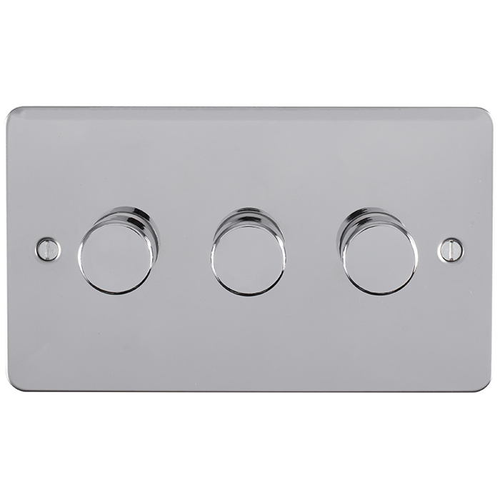 Eurolite Efpss3D400 3 Gang 400W Push On Off 2Way Dimmer Switch Enhance Flat Polished Stainless Steel Plate Matching Knobs