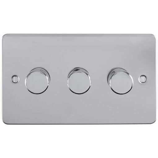 Eurolite Pss3Dled 3 Gang Led Push On Off 2Way Dimmer Round Edge Polished Stainless Steel Plate Matching Knobs