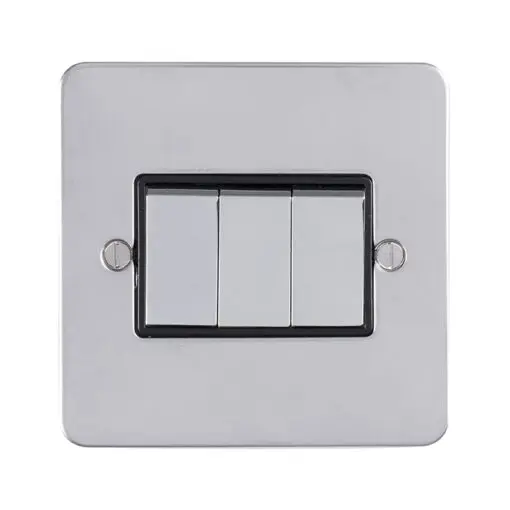 Eurolite Pss3Sw 3 Gang 10Amp 2Way Switch Round Edge Polished Stainless Steel Plate Matching Rockers