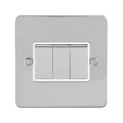 Eurolite Efpss3Swpsw 3 Gang 10Amp 2Way Switch Enhance Flat Polished Stainless Steel Plate Matching Rockers White Trim