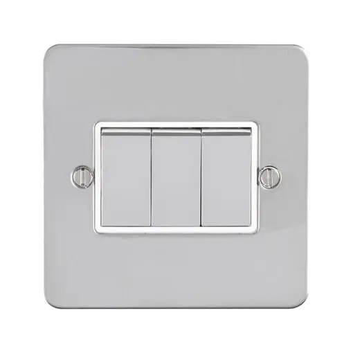 Eurolite Efpss3Swpsw 3 Gang 10Amp 2Way Switch Enhance Flat Polished Stainless Steel Plate Matching Rockers White Trim