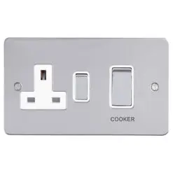 Eurolite Efpss45Aswaspsw 45Amp Dp Cooker Switch With 13Amp Socket Enhance Flat Polished Stainless Steel Plate Red Rockers White Trim