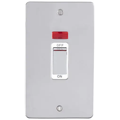 Eurolite Efpss45Aswnpsw 45Amp Dp Cooker Switch With Neon Double Enhance Flat Polished Stainless Steel Plate Matching Rocker White Trim