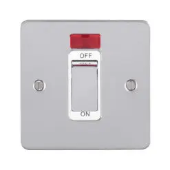 Eurolite Efpss45Aswnspsw 45Amp Dp Cooker Switch With Neon Single Enhance Flat Polished Stainless Steel Plate Matching Rocker White Trim