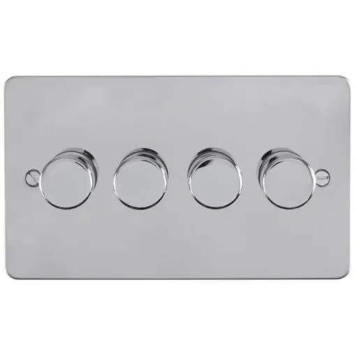 Eurolite Pss4Dled 4 Gang Led Push On Off 2Way Dimmer Round Edge Polished Stainless Steel Plate Matching Knobs