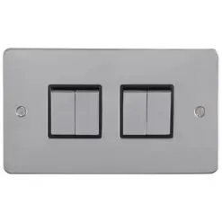 Eurolite Efpss4Swpsb 4 Gang 10Amp 2Way Switch Enhance Flat Polished Stainless Steel Plate Matching Rockers Black Trim