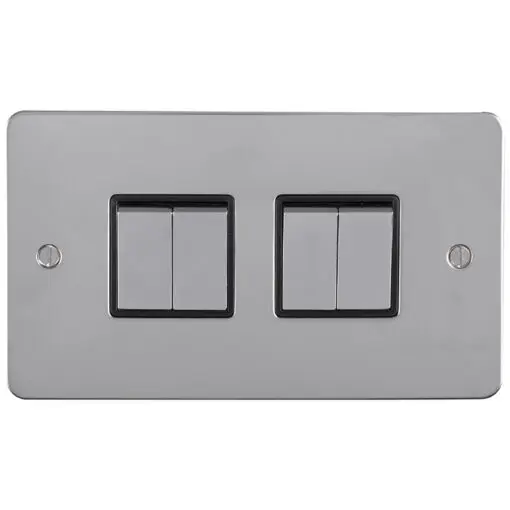 Eurolite Efpss4Swpsb 4 Gang 10Amp 2Way Switch Enhance Flat Polished Stainless Steel Plate Matching Rockers Black Trim